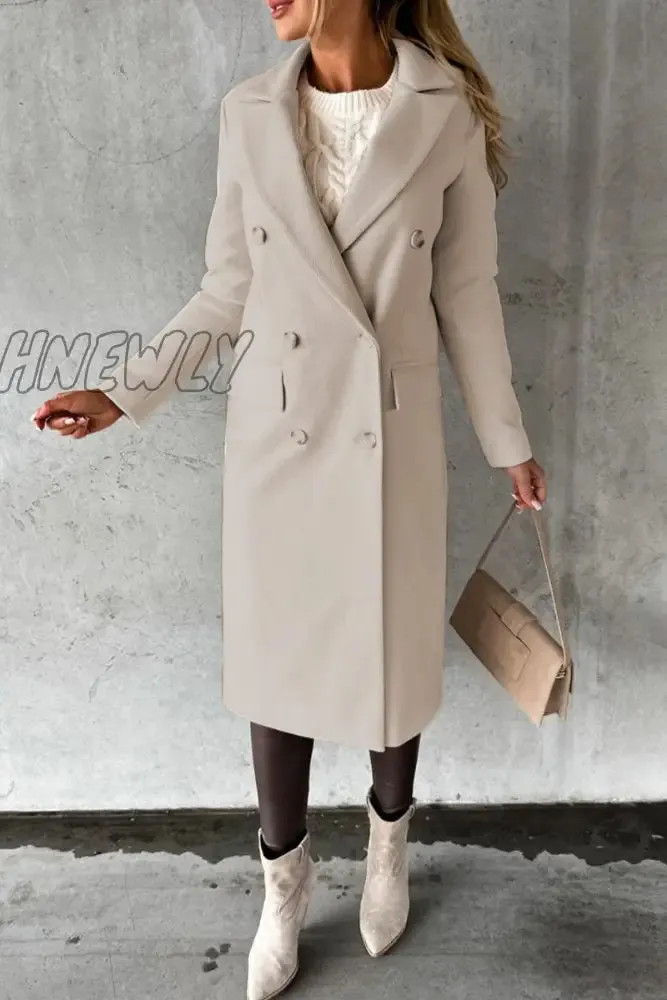 Hnewly - Elegant Solid Buttons Turndown Collar Outerwear