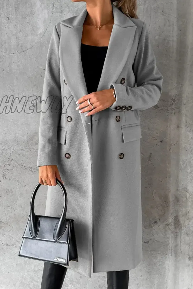 Hnewly - Elegant Solid Buttons Turndown Collar Outerwear