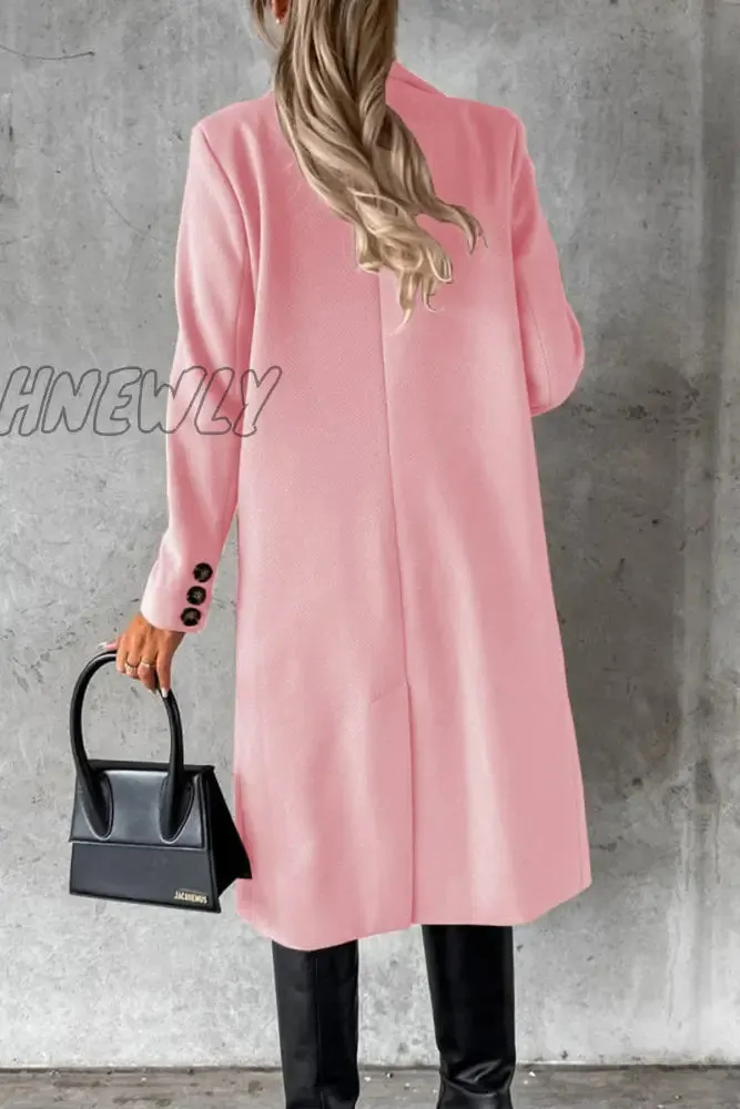 Hnewly - Elegant Solid Buttons Turndown Collar Outerwear