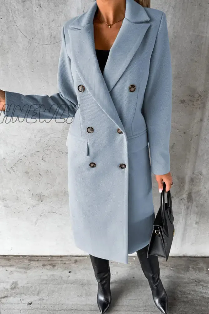 Hnewly - Elegant Solid Buttons Turndown Collar Outerwear