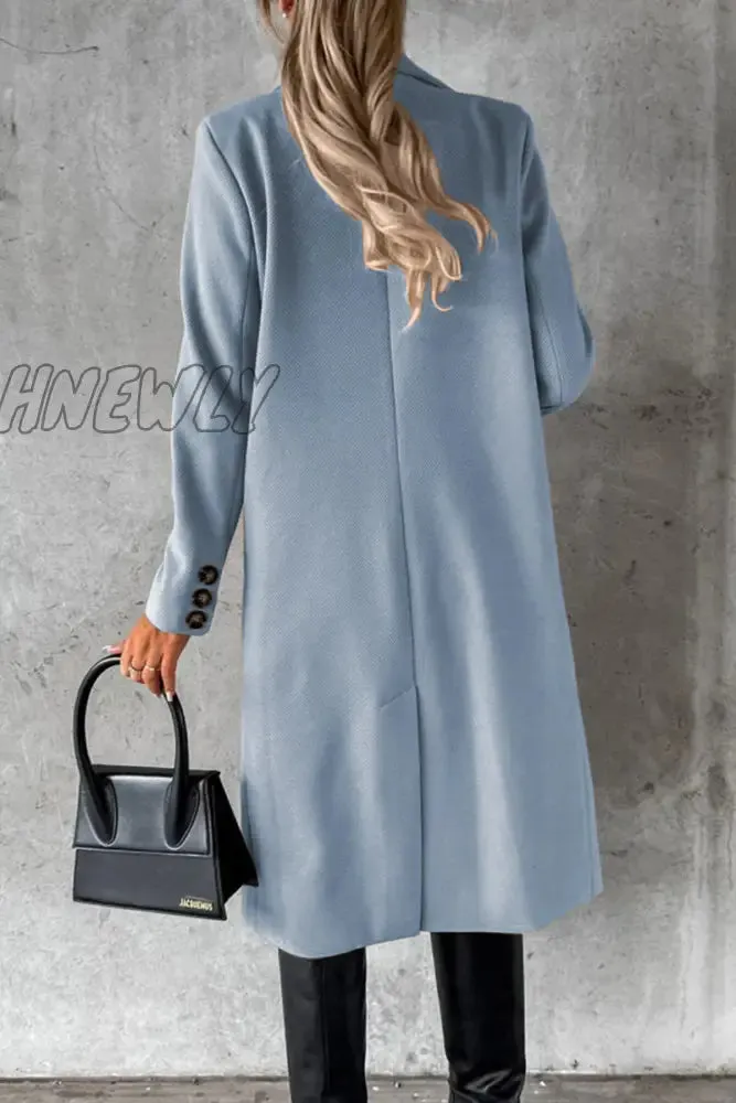 Hnewly - Elegant Solid Buttons Turndown Collar Outerwear