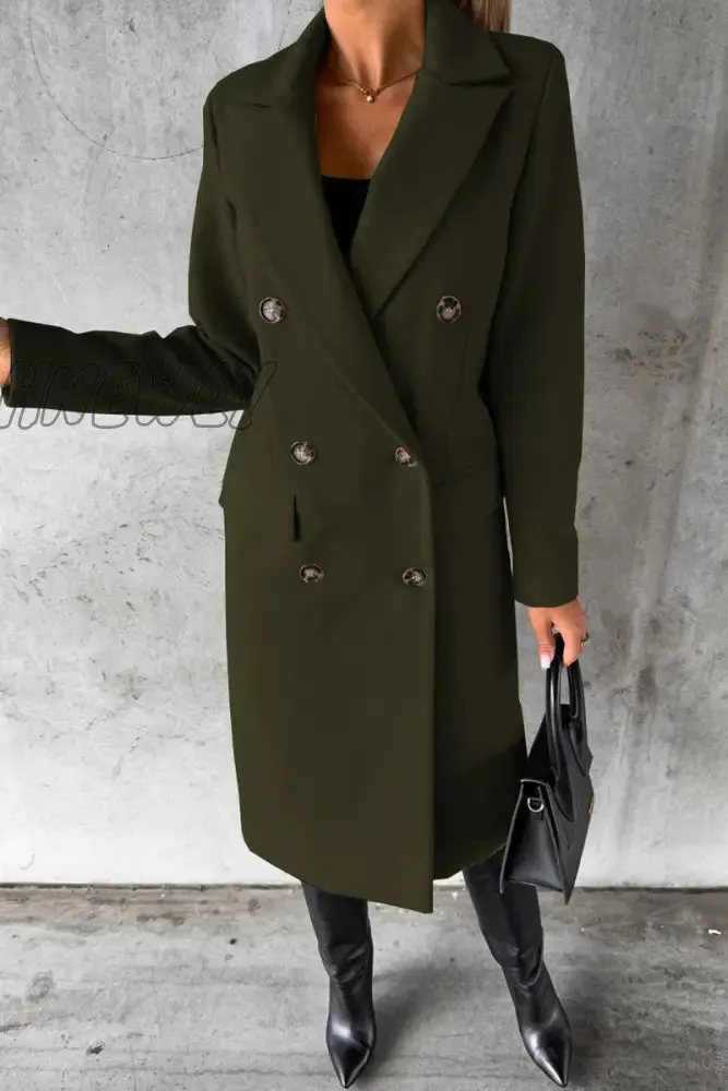 Hnewly - Elegant Solid Buttons Turndown Collar Outerwear