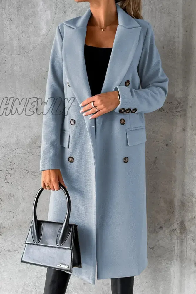 Hnewly - Elegant Solid Buttons Turndown Collar Outerwear