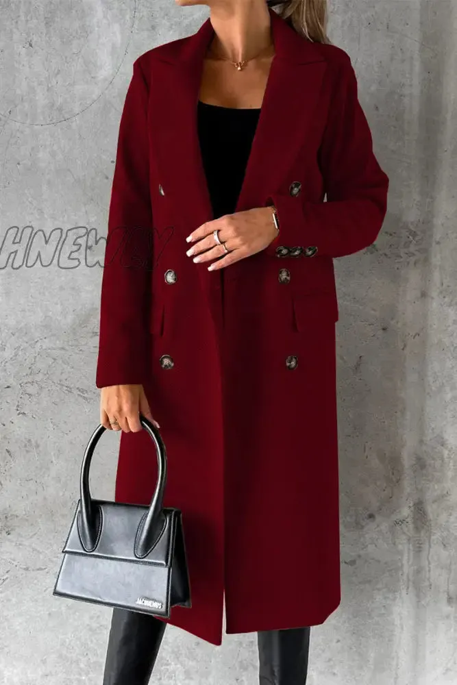 Hnewly - Elegant Solid Buttons Turndown Collar Outerwear