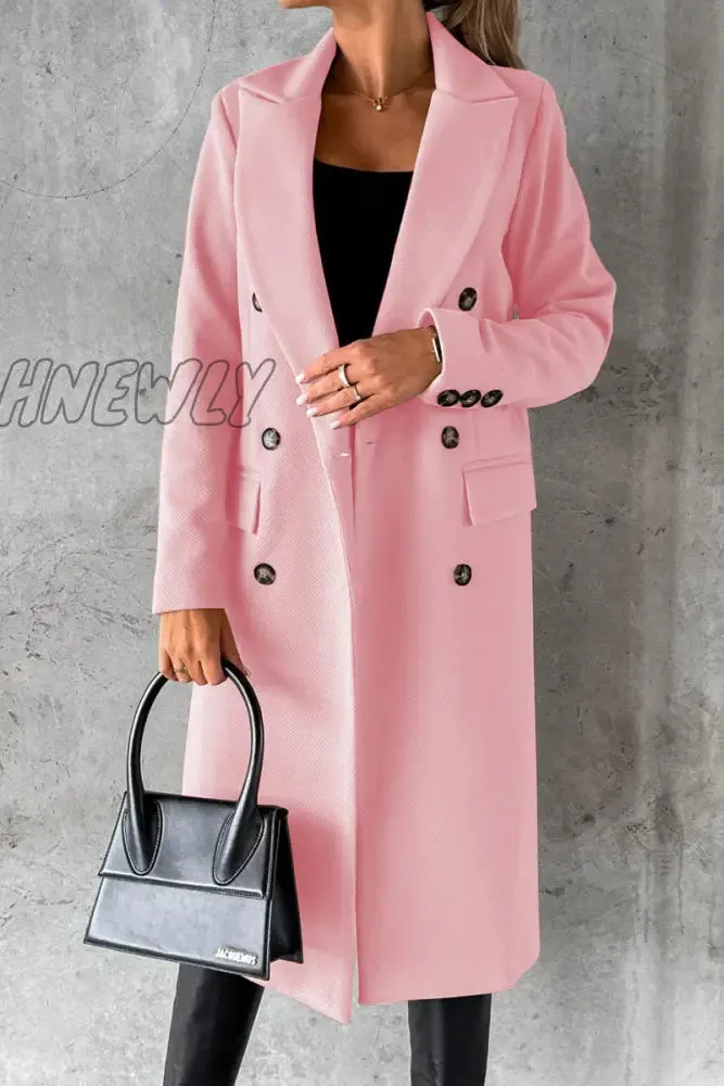 Hnewly - Elegant Solid Buttons Turndown Collar Outerwear