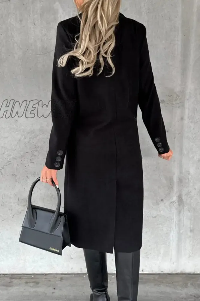 Hnewly - Elegant Solid Buttons Turndown Collar Outerwear