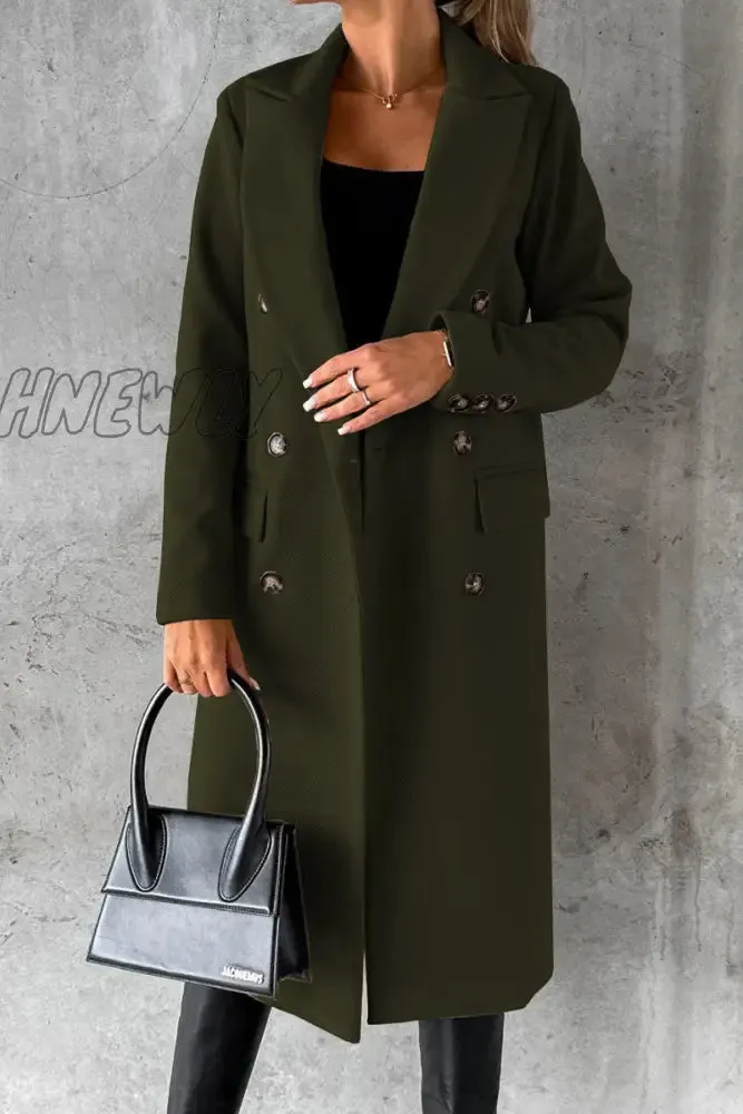 Hnewly - Elegant Solid Buttons Turndown Collar Outerwear
