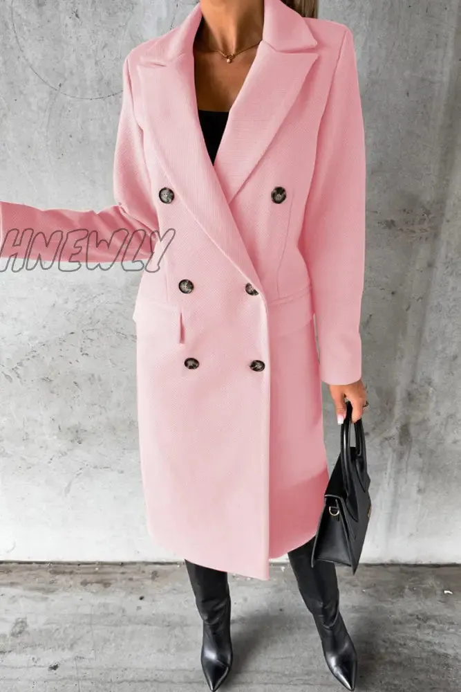 Hnewly - Elegant Solid Buttons Turndown Collar Outerwear