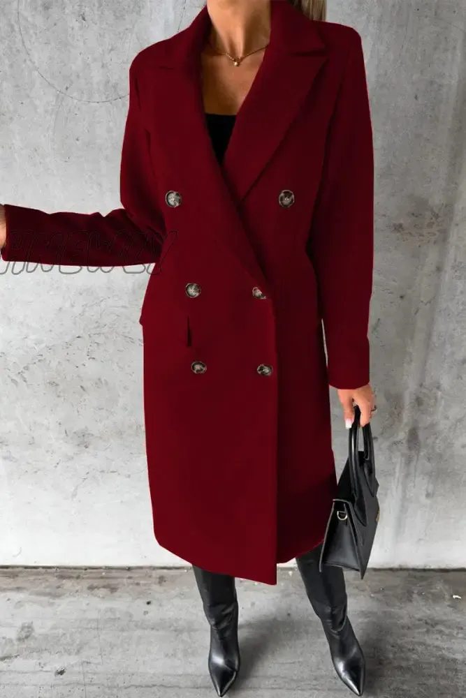 Hnewly - Elegant Solid Buttons Turndown Collar Outerwear