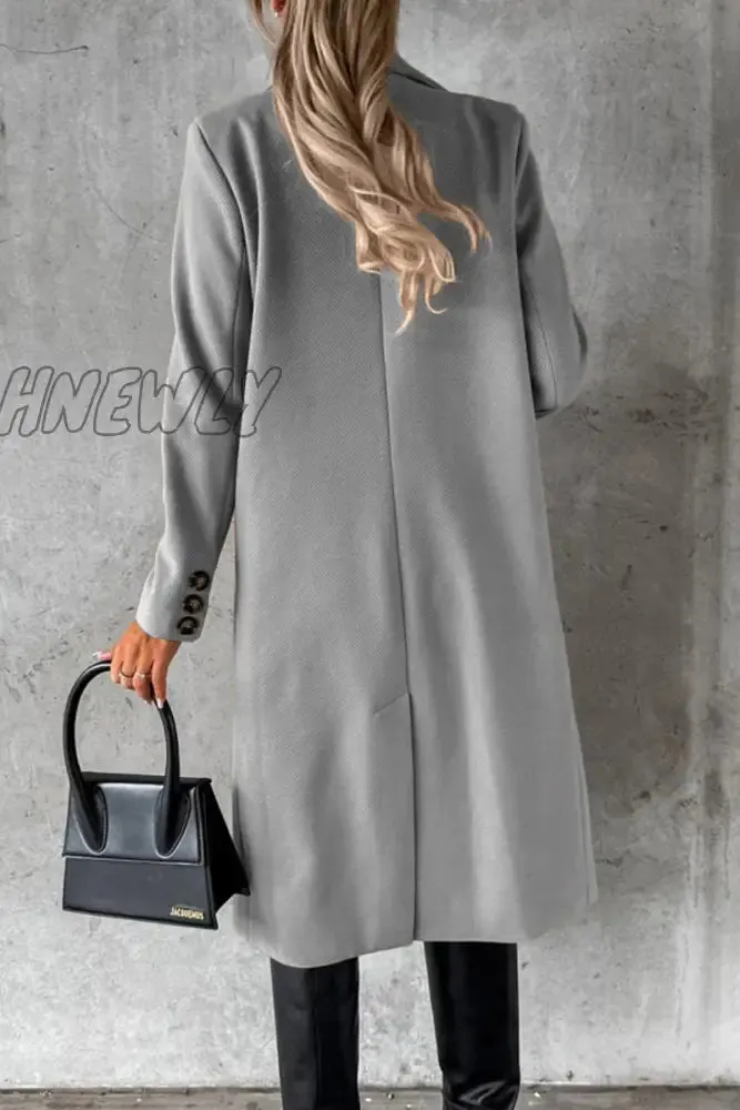 Hnewly - Elegant Solid Buttons Turndown Collar Outerwear