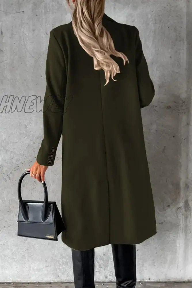 Hnewly - Elegant Solid Buttons Turndown Collar Outerwear