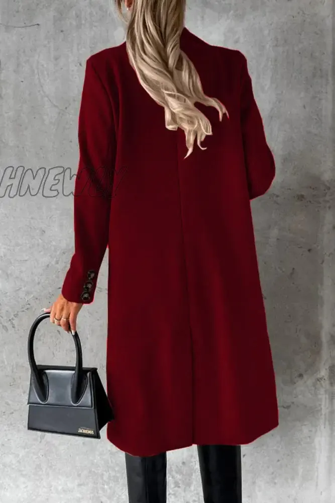 Hnewly - Elegant Solid Buttons Turndown Collar Outerwear