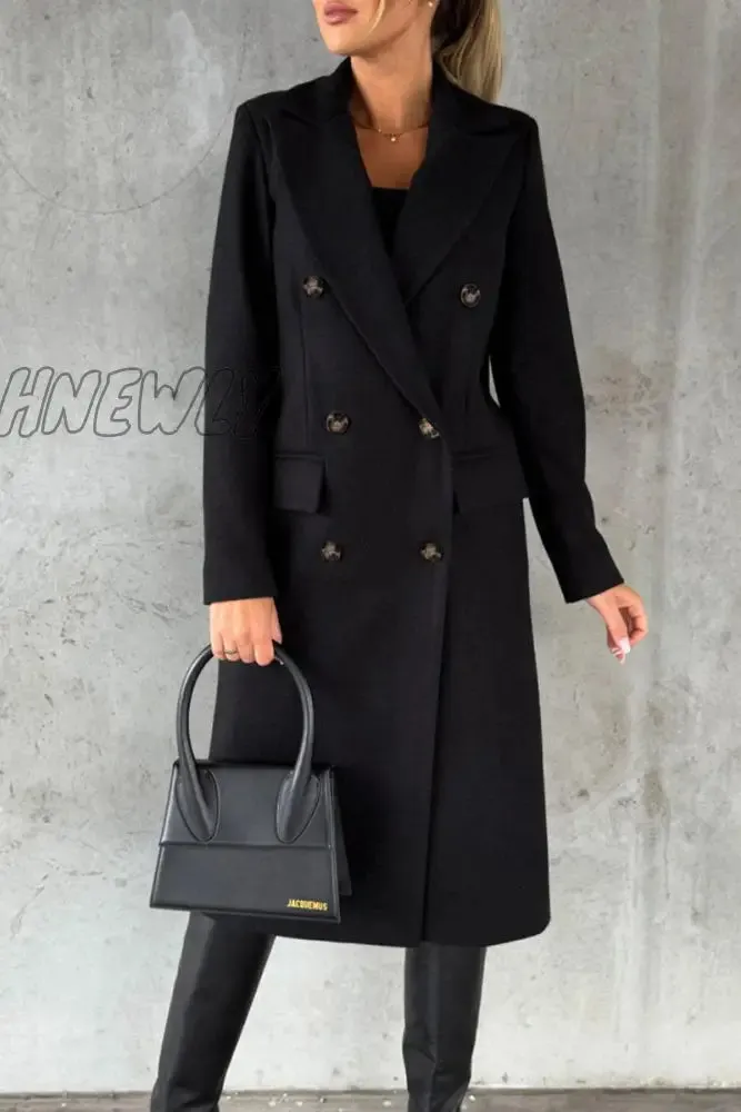 Hnewly - Elegant Solid Buttons Turndown Collar Outerwear