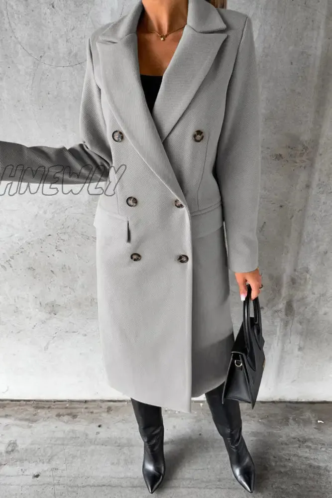 Hnewly - Elegant Solid Buttons Turndown Collar Outerwear