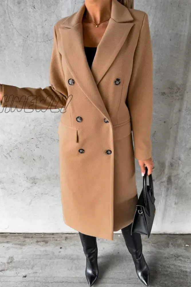 Hnewly - Elegant Solid Buttons Turndown Collar Outerwear