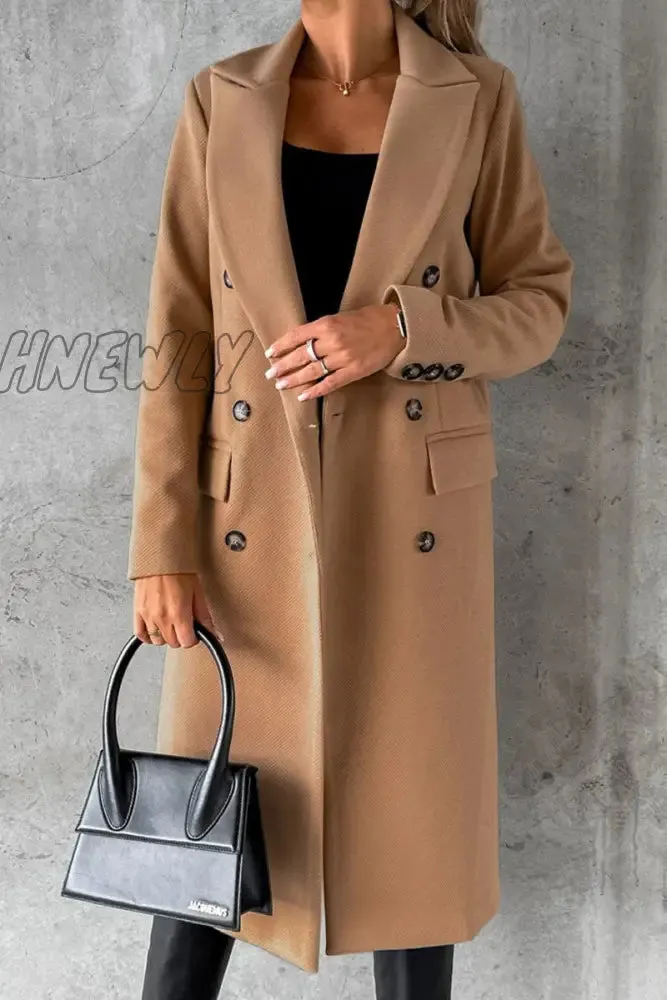 Hnewly - Elegant Solid Buttons Turndown Collar Outerwear