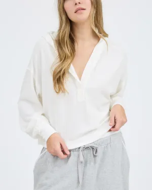 Hooded Split Neck Knit Top - Off White