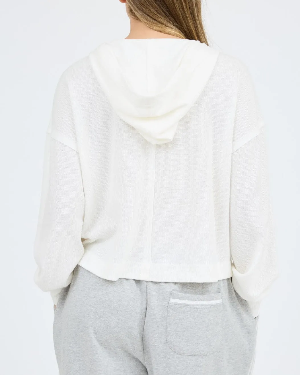 Hooded Split Neck Knit Top - Off White