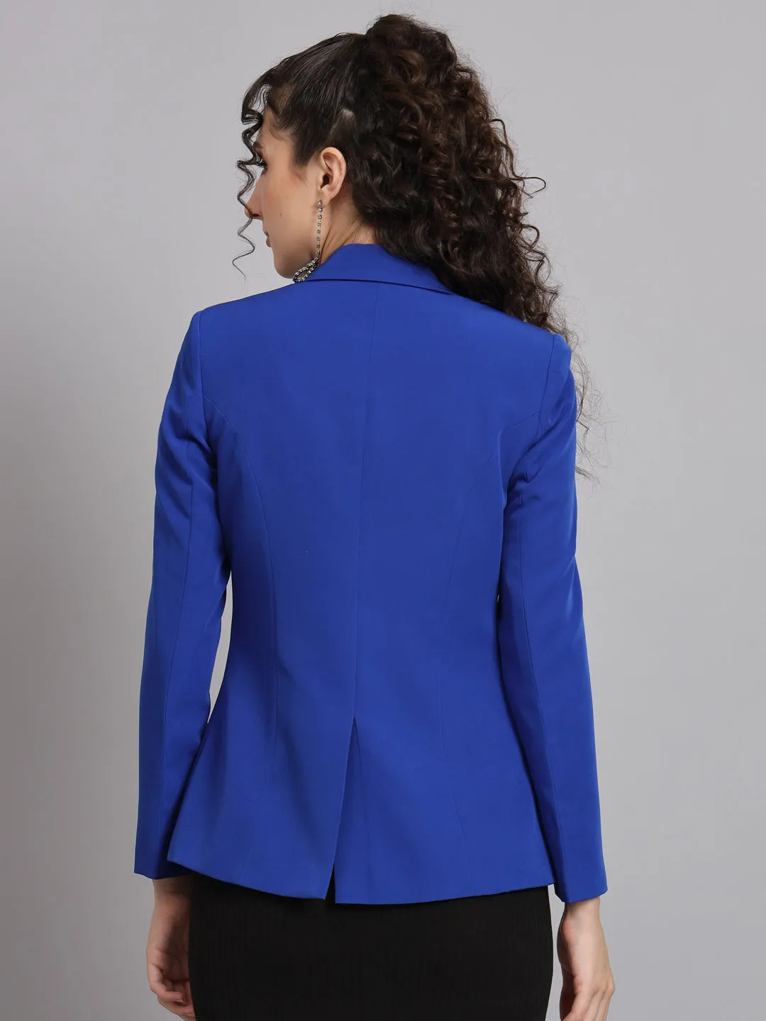 Ink Blue Polyester Notch Collar Stretch blazer