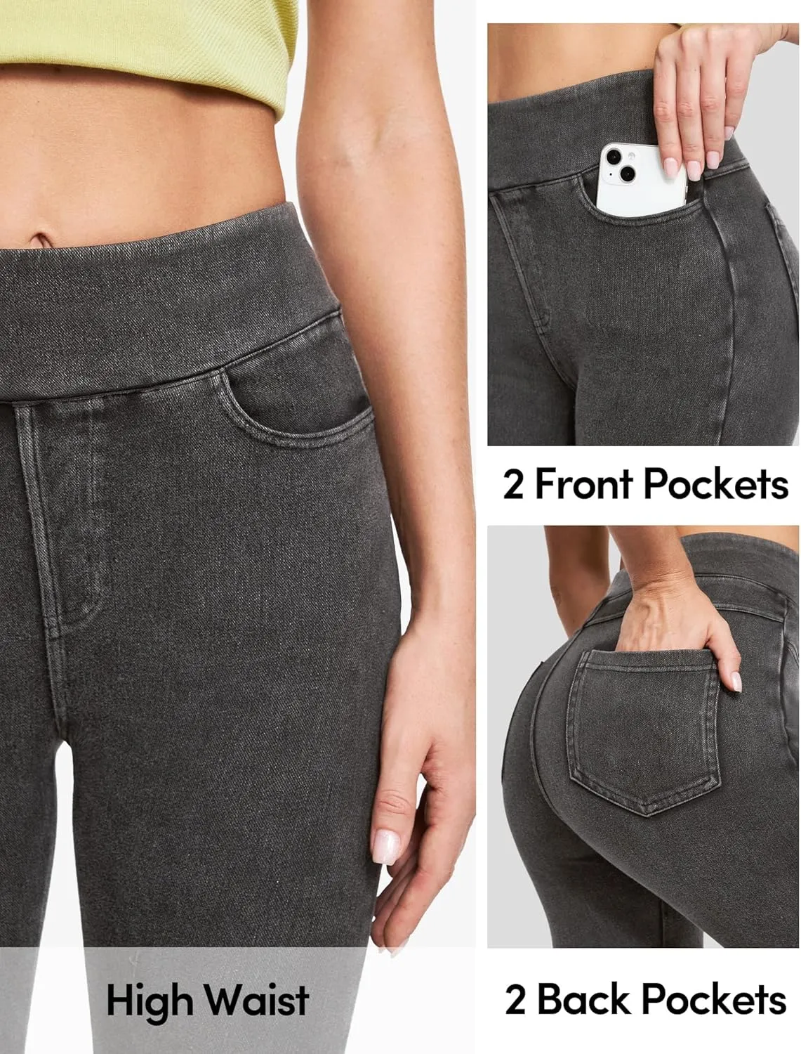 IUGA Jeggings for Women Tummy Control Stretchy High Waisted Jeans Pull on Skinny Jean Leggings with Pockets Trendy Casual