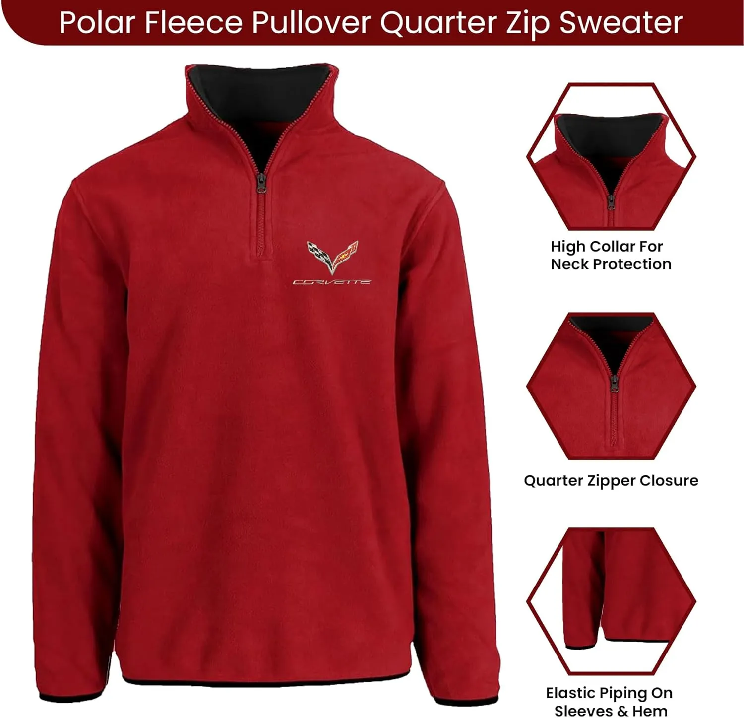JH Design Mens Chevy Corvette C7 Quarter Zip Fleece Sweatshirt 3 Colors