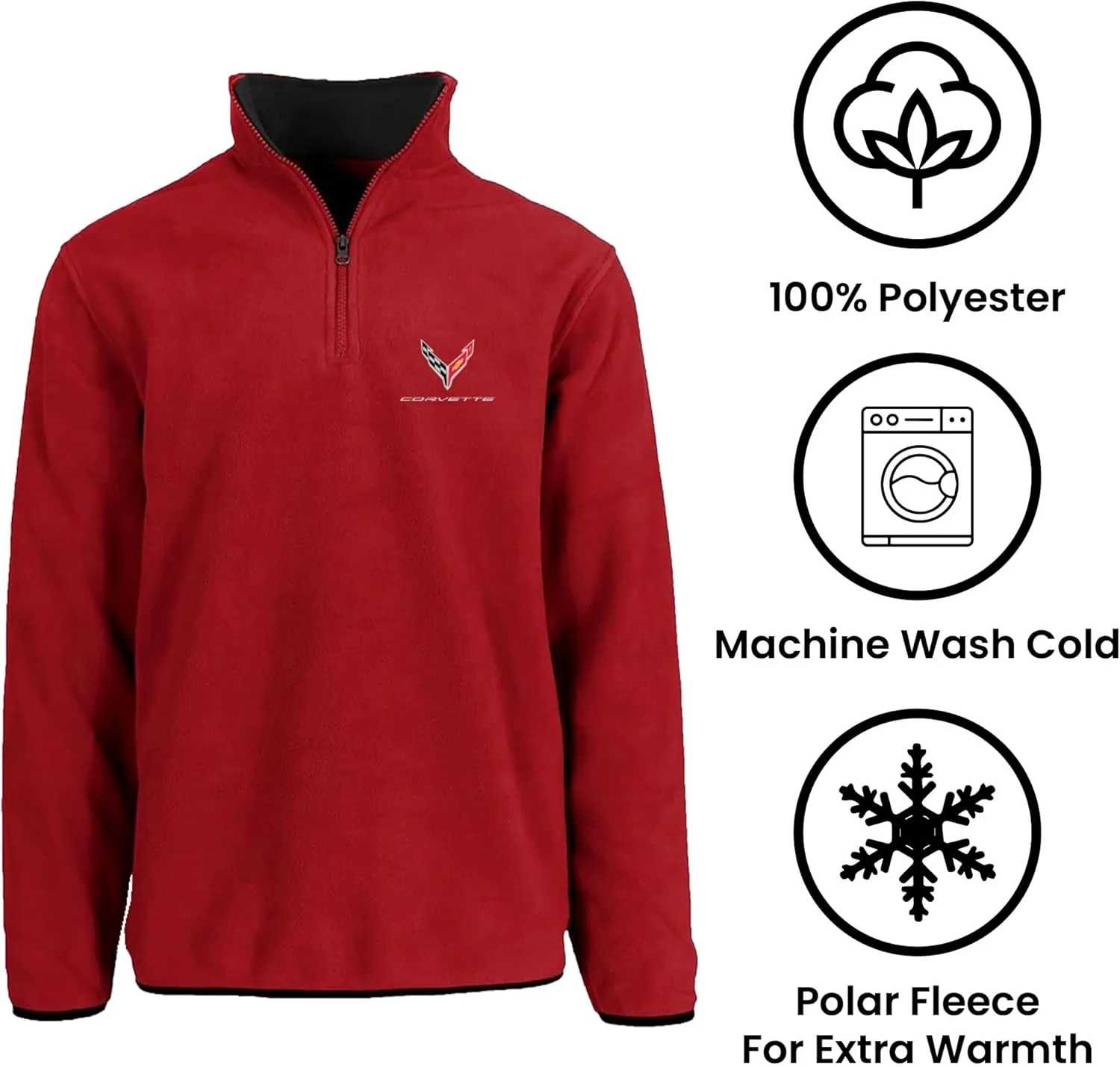 JH Design Mens Chevy Corvette C7 Quarter Zip Fleece Sweatshirt 3 Colors