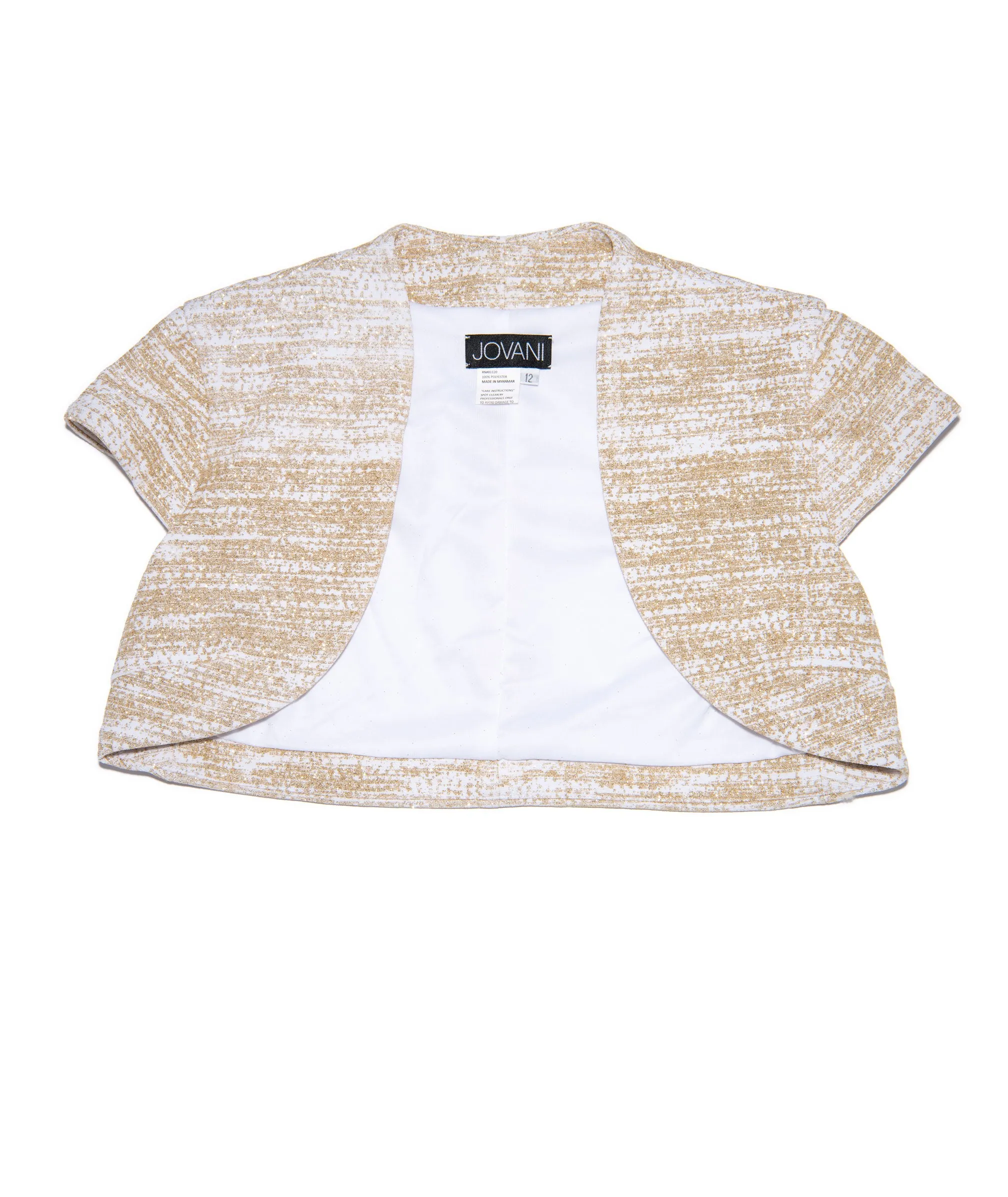 Jovani Girls Coco Tweed Glitter Jacket White/Gold