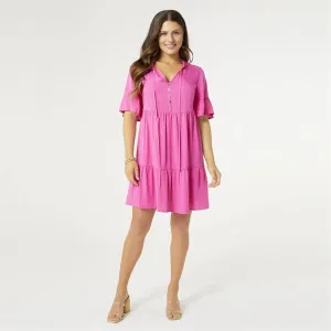 Kalina V-Neck with Ruffle Collar Tunic Dress