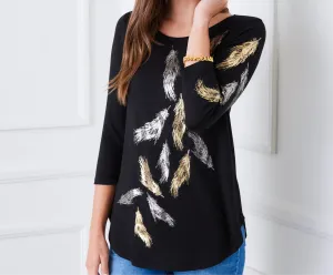 Karen Kane: Printed Shirttail Top in Black 3L13043