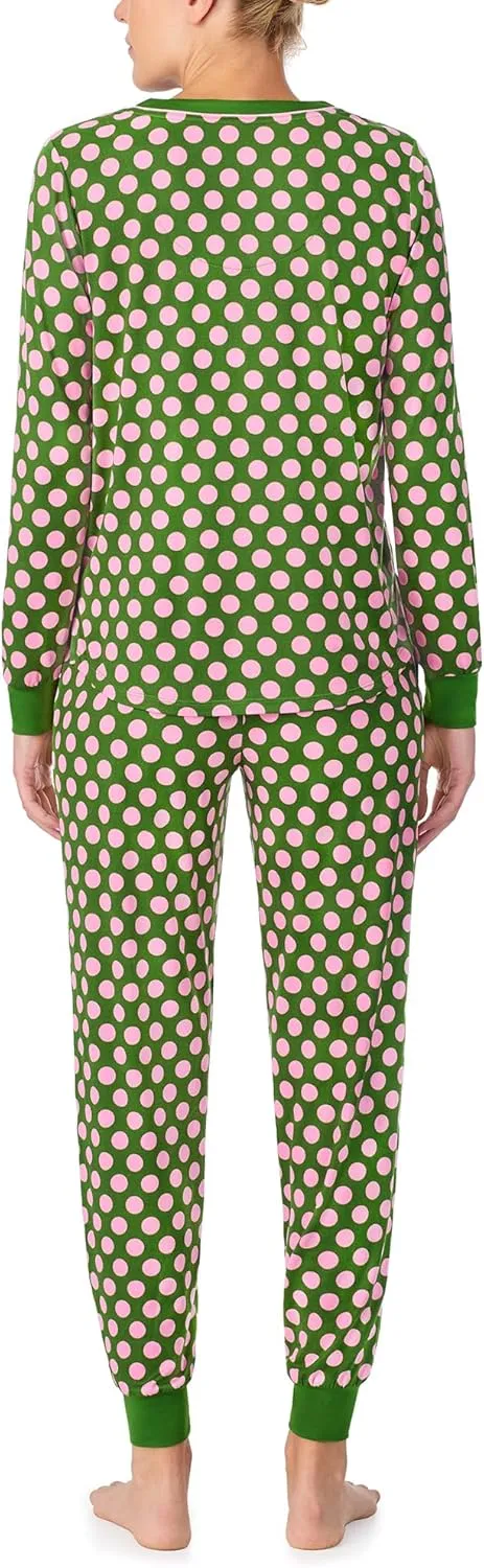kate spade new york Women's 2-Piece Long Sleeve Henley Top & Jogger Pant Pajama Set, Brushed Cozy Soft Jersey, Ribbed Cuffs