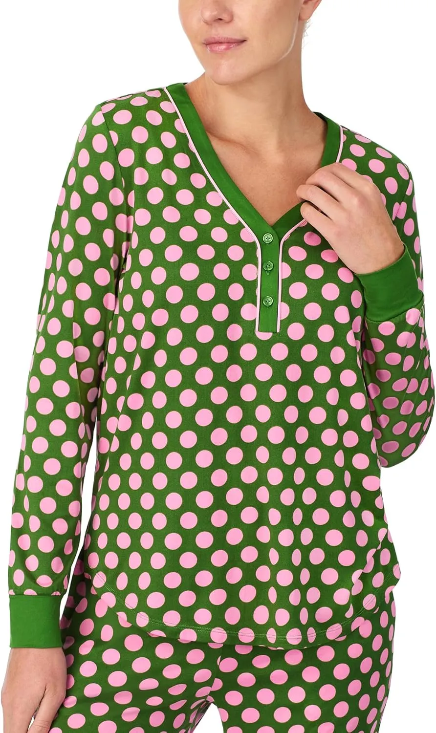 kate spade new york Women's 2-Piece Long Sleeve Henley Top & Jogger Pant Pajama Set, Brushed Cozy Soft Jersey, Ribbed Cuffs