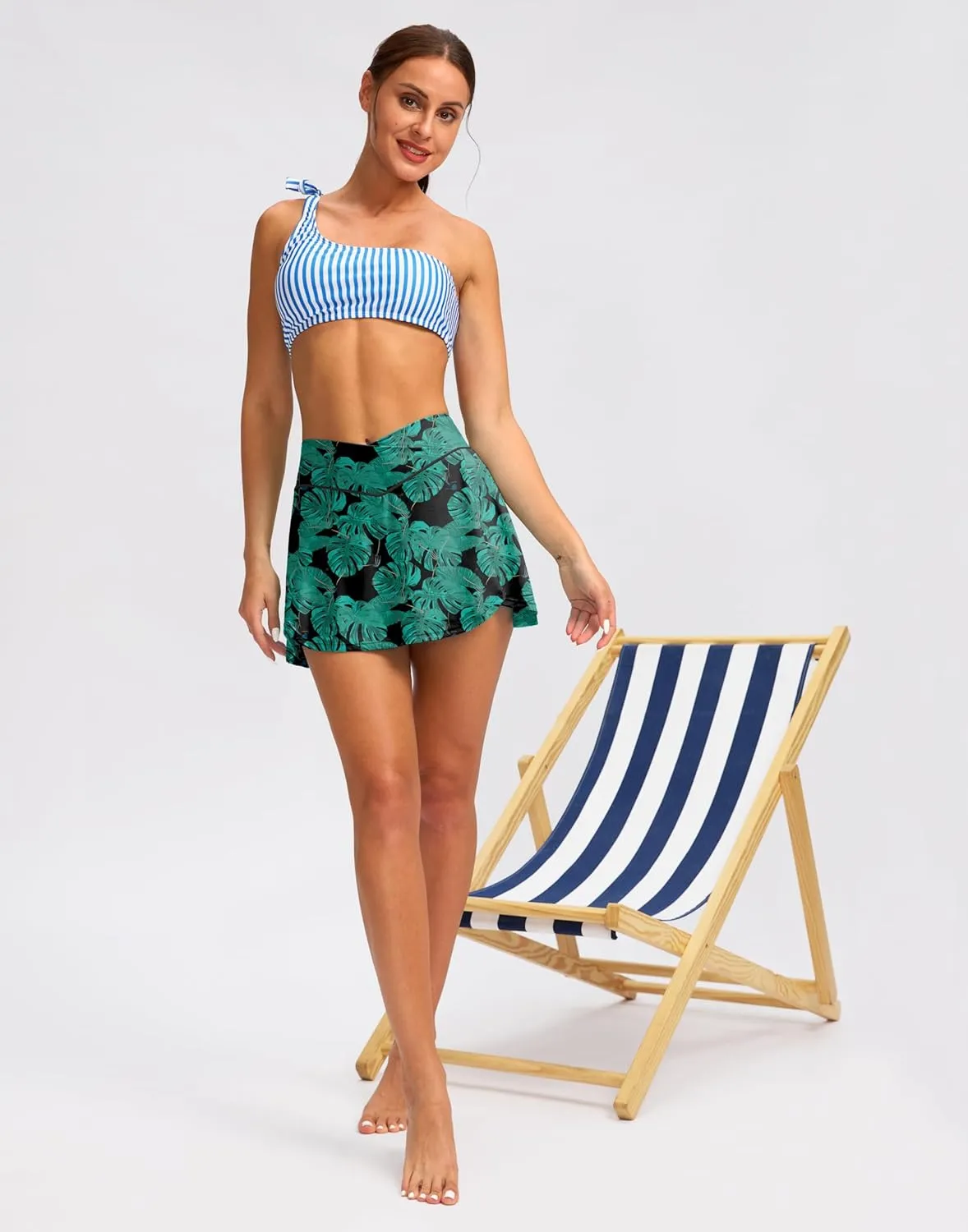 Kayrth Women's High Waisted Swim Skirt with Shorts Bathing Suit Skirts Swimsuit Tankini Bottoms with Pockets