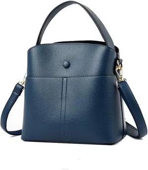 Large Leather Satchel Crossbody Bag for Women - Fashionable Blue Tote Handbag