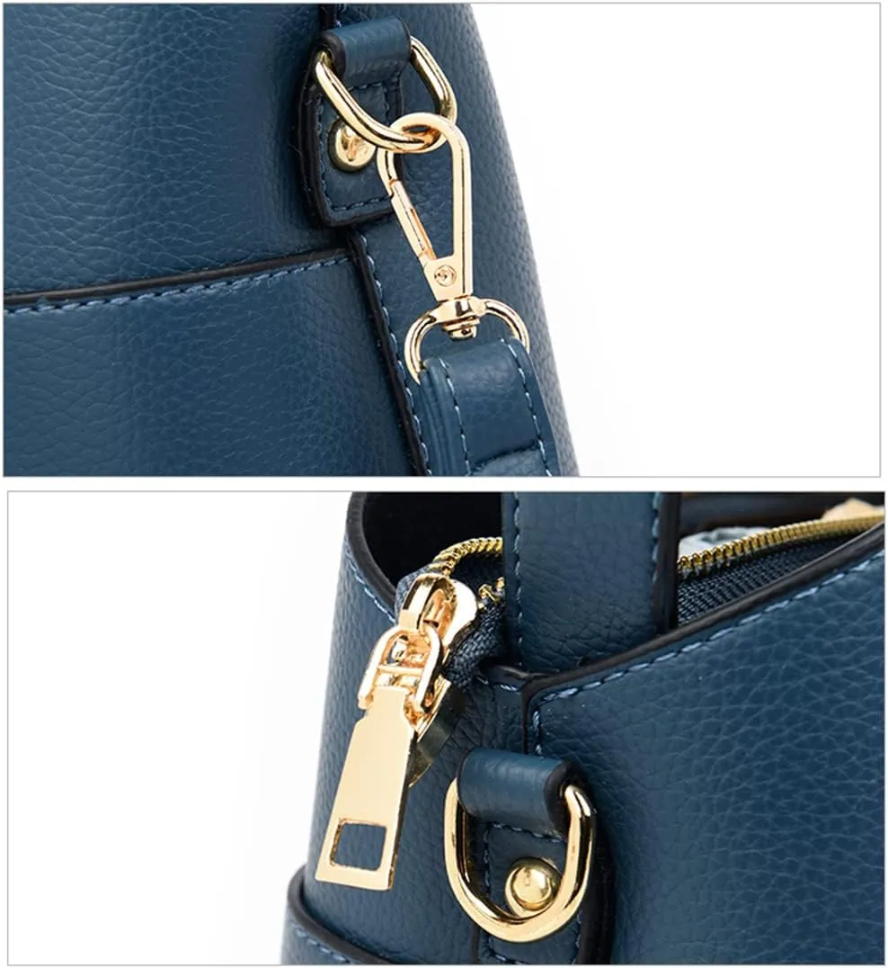 Large Leather Satchel Crossbody Bag for Women - Fashionable Blue Tote Handbag