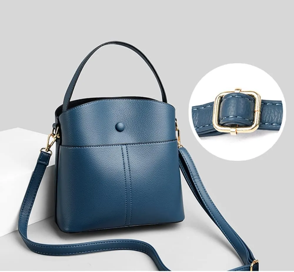 Large Leather Satchel Crossbody Bag for Women - Fashionable Blue Tote Handbag