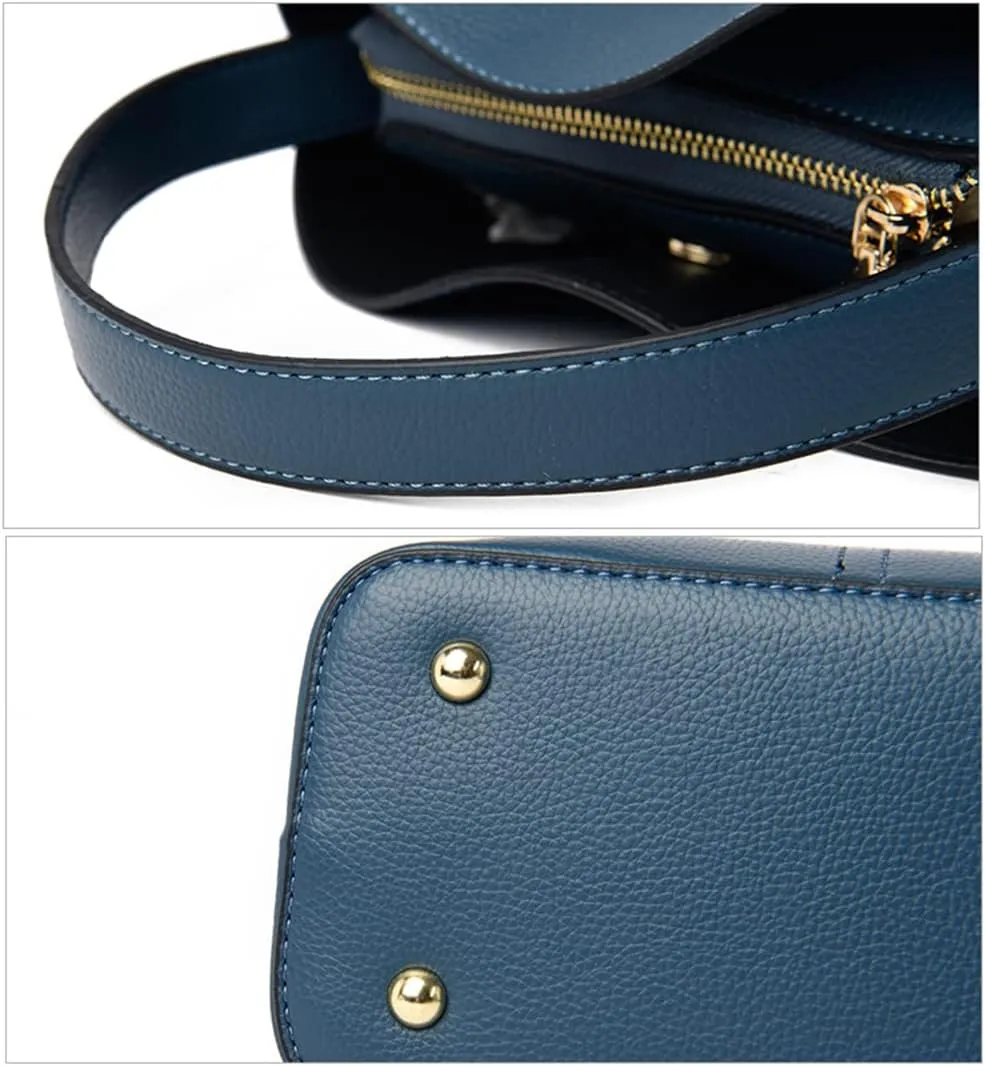 Large Leather Satchel Crossbody Bag for Women - Fashionable Blue Tote Handbag