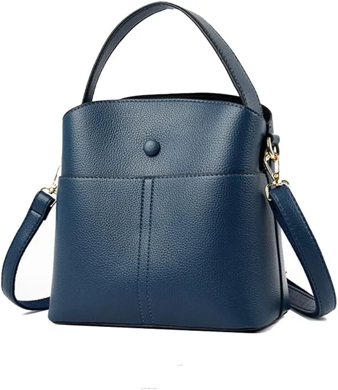 Large Leather Satchel Crossbody Bag for Women - Fashionable Blue Tote Handbag
