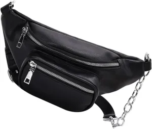 Leather Women's Belt Bag Fashionable Pu Phone Bag Double Pocket Design