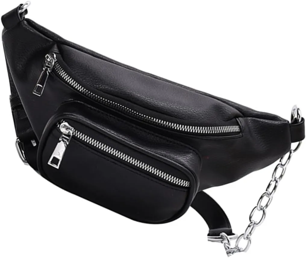 Leather Women's Belt Bag Fashionable Pu Phone Bag Double Pocket Design