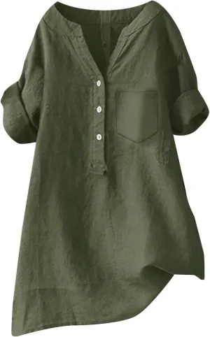 Linen Shirt for Women Breathable Tops Loose Crewneck Tops Womens Daily t Shirts Summer Shirts for Women 2024