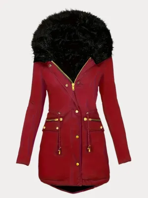Long Sleeve Hooded Drawstring Winter Coat For Women