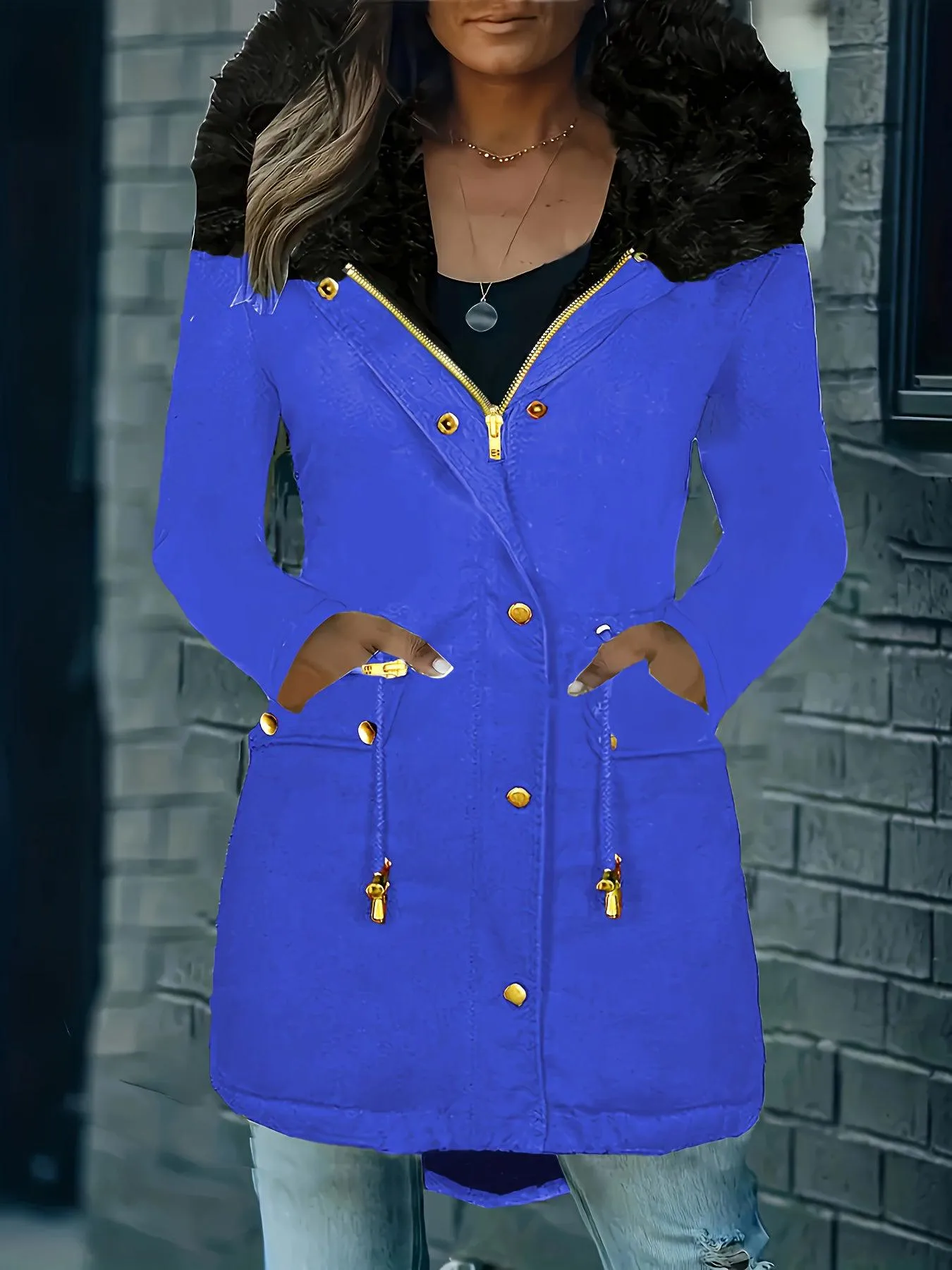 Long Sleeve Hooded Drawstring Winter Coat For Women