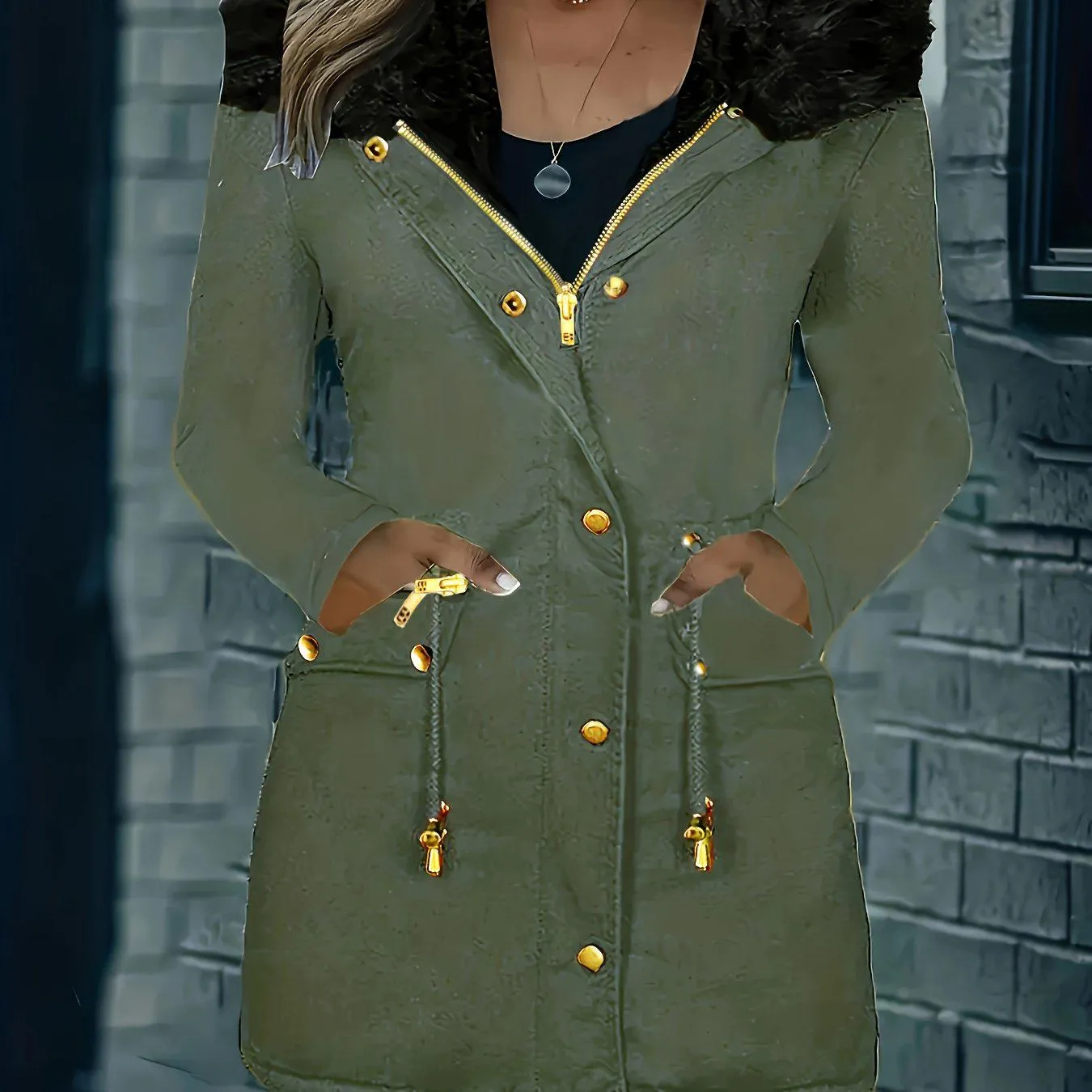 Long Sleeve Hooded Drawstring Winter Coat For Women