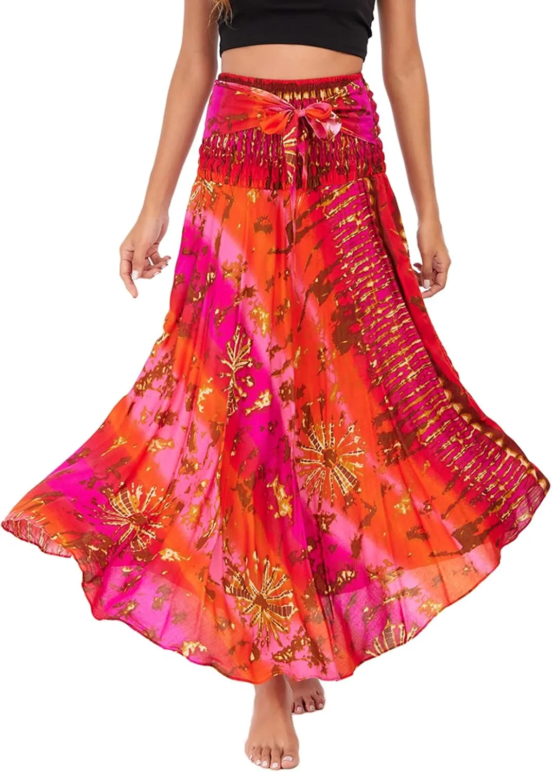 Lu's Chic Women's Long Boho Skirts Bohemian Hippie Skirts Summer Travel Beach Flowy Gypsy Maxi Long Skirts