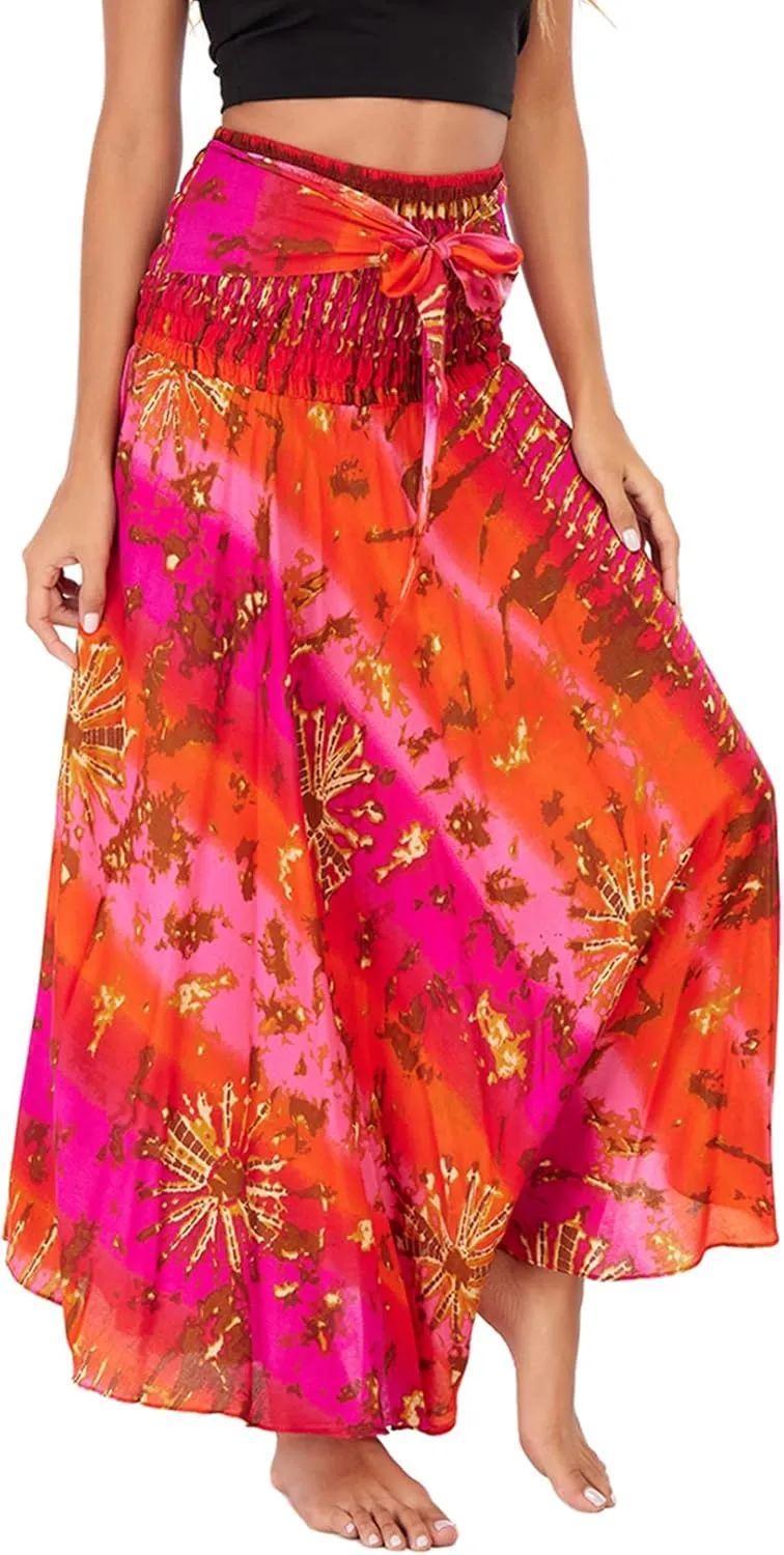 Lu's Chic Women's Long Boho Skirts Bohemian Hippie Skirts Summer Travel Beach Flowy Gypsy Maxi Long Skirts