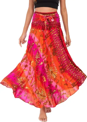 Lu's Chic Women's Long Boho Skirts Bohemian Hippie Skirts Summer Travel Beach Flowy Gypsy Maxi Long Skirts