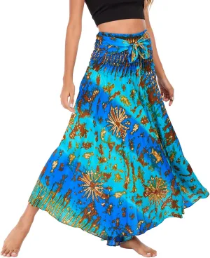 Lu's Chic Women's Long Boho Skirts Bohemian Hippie Skirts Summer Travel Beach Flowy Gypsy Maxi Long Skirts