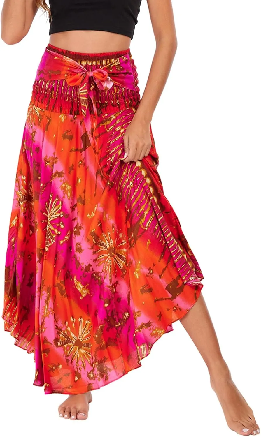 Lu's Chic Women's Long Boho Skirts Bohemian Hippie Skirts Summer Travel Beach Flowy Gypsy Maxi Long Skirts