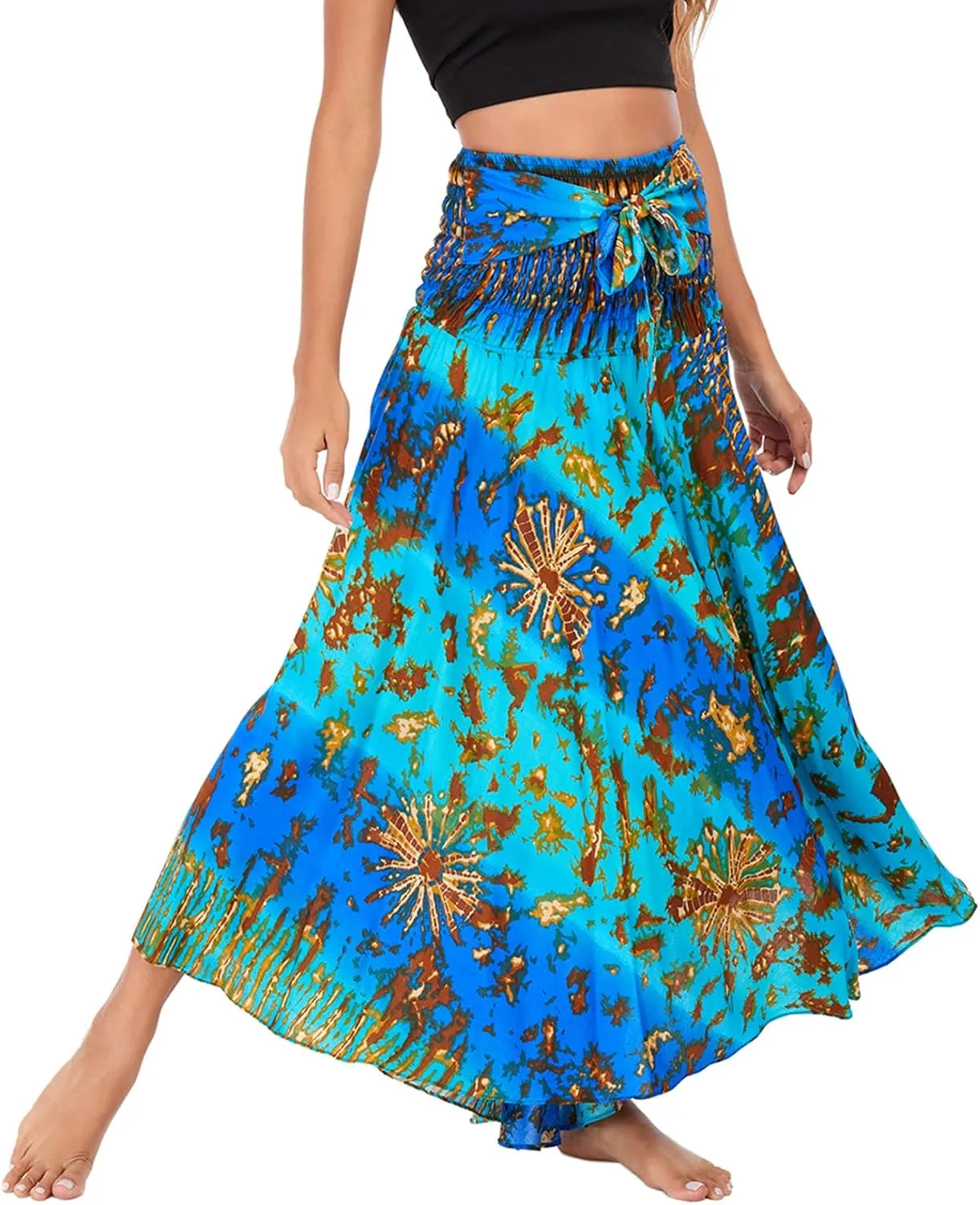 Lu's Chic Women's Long Boho Skirts Bohemian Hippie Skirts Summer Travel Beach Flowy Gypsy Maxi Long Skirts