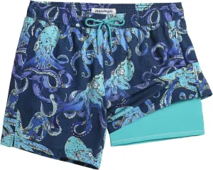 maamgic Mens 5.5 Inch Swim Trunks with Compression Liner Board Shorts Quick Dry Beach Swimwear with Zipper Pockets